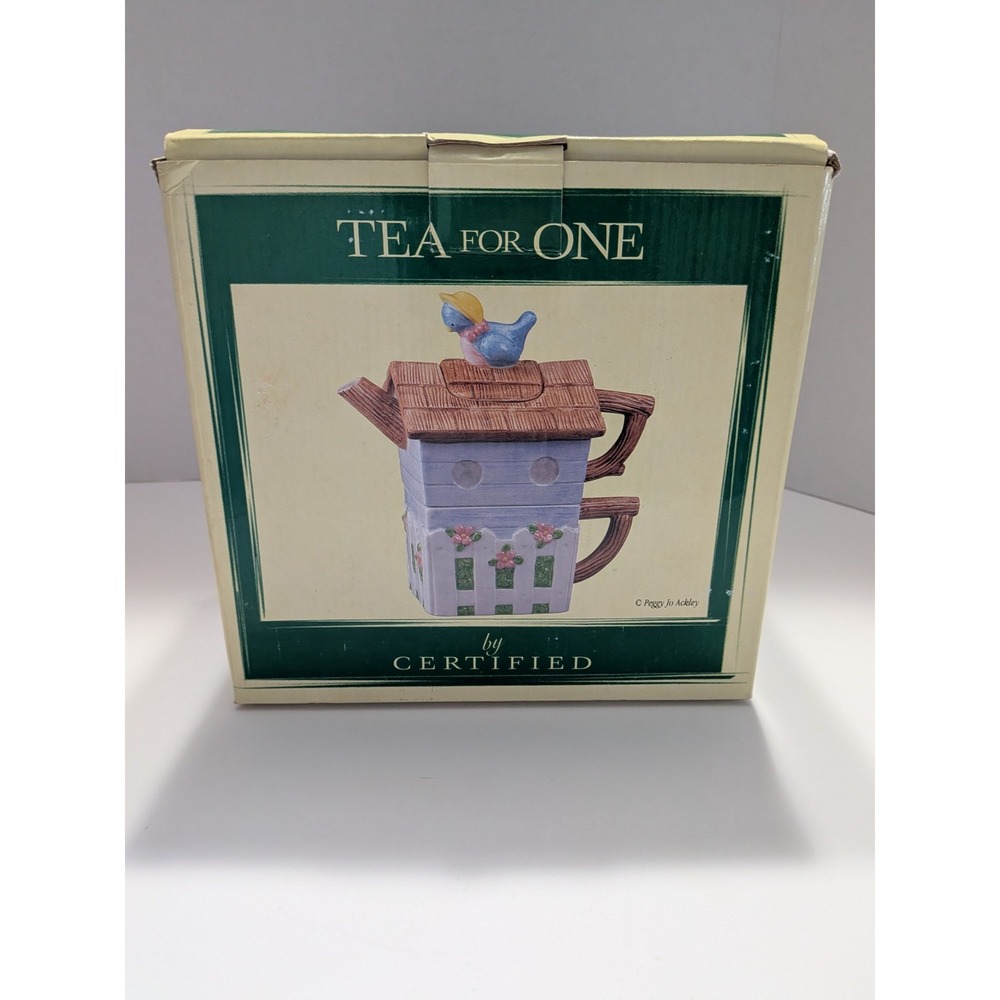 Certified International Peggy Jo Ackley Birdhouse Tea For One Set Ceramic 2808